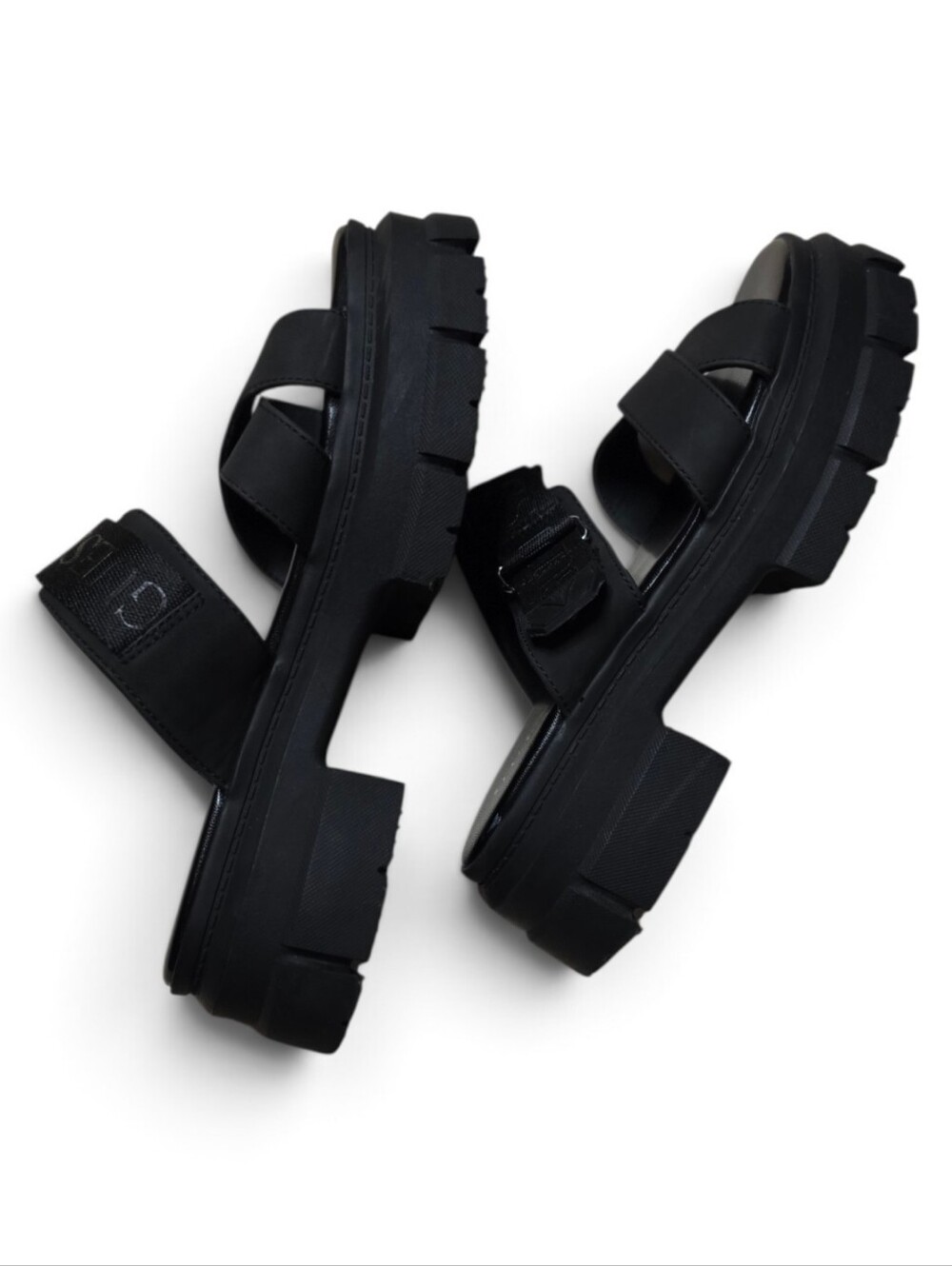 Guess Black Chunky Platform Sandals Lug Sole Slip In Traction